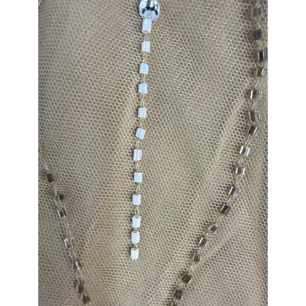 Tracy Reese New York Beaded Silk Mesh Tank Top Tan Floral Rhinestone Size 4 - Picture 6 of 8